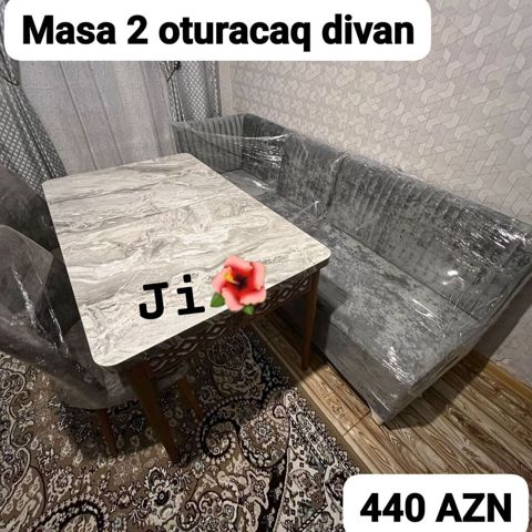 Masa + 2 oturacaq divan dəsti - Dəst: düzbucaqlı yemək masası və L — Dolab Taxt Çarpayı Mebel Fabriki ✨Əfsanə.x — Soft furniture sets