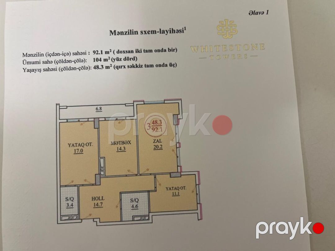 Satılır 3 otaqlı yeni tikili 104 m² — Mənzil, Bakı (8)