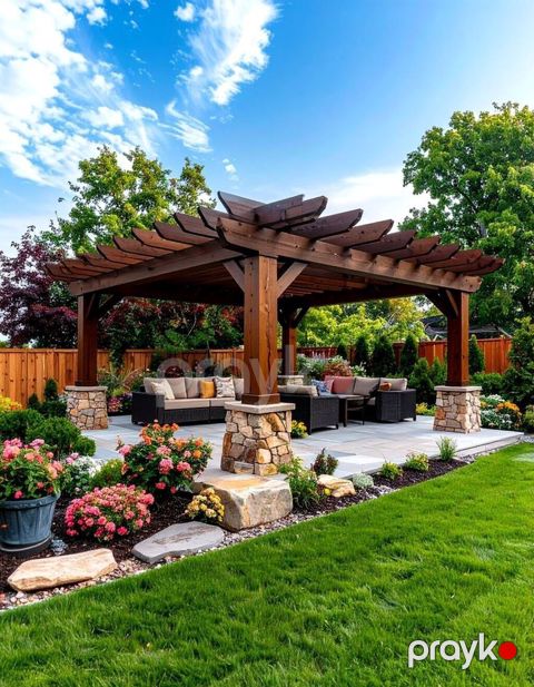 Açıq hava üçün taxta pergola – bağ və həyət məkanlarının kölgəli