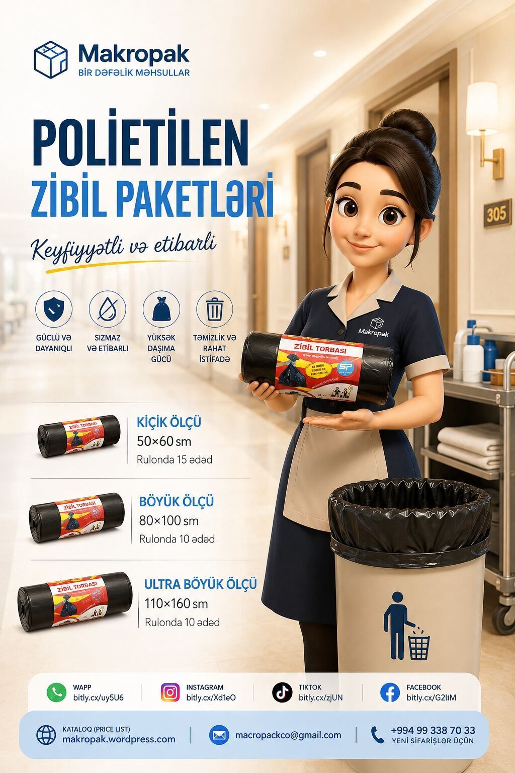 🗑️ Polietilen zibil paketləri — gündəlik təmizlik üçün praktik seçim! — Mallar, Masazır