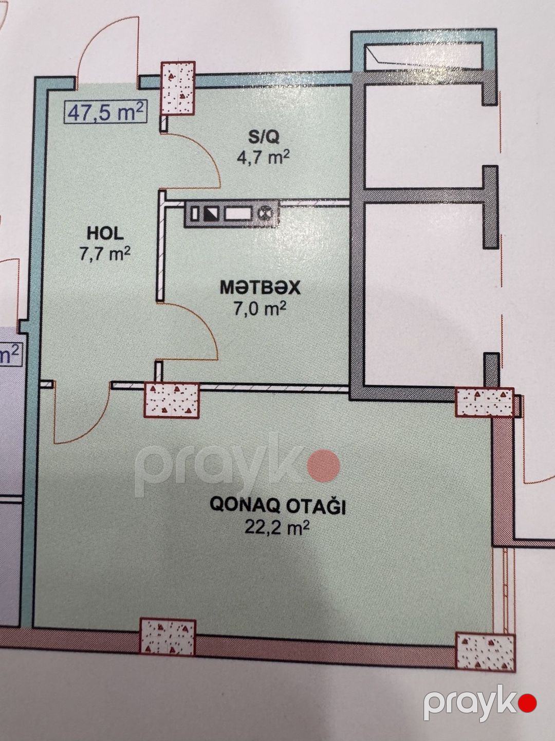 1-otaqlı yeni tikili, Xırdalan ş., 47.5 m² — Mənzil, Xırdalan (2)