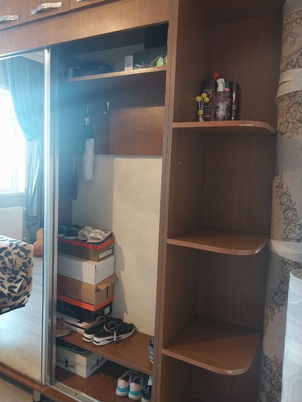 İşlənmiş, 2 qapılı, Güzgülü, Qəhvəyi, Taxta, Kupe, Düz dolab — Mebel, Masazır (5)