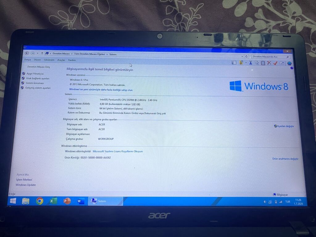 Acer noutbuk Xüsusiyyətlər: - Ekran: 15.6" (LED), veb-kamera yuxarı — Acer, Masazır (6)