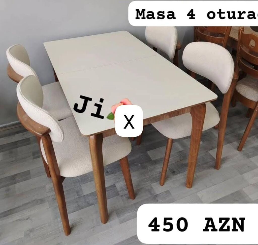 Masa və 4 ədəd oturacaq dəsti - Dəst: 1 ədəd yemək masası + 4 ədəd