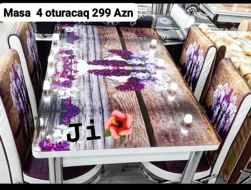 Mətbəx/dining dəsti – masa və 4 ədəd oturacaq. Xüsusiyyətlər: - Masa