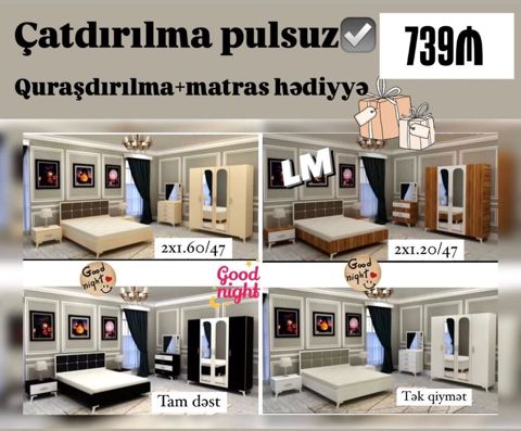 Yataq dəsti — Sifarişlə (Taxt + Dolab + Matras)