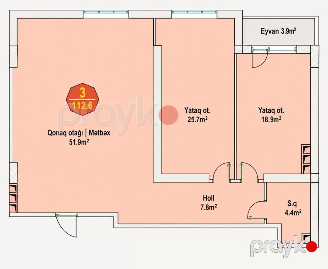 Satılır 3 otaqlı yeni tikili 113 m² — Mənzil, Bakı (3)