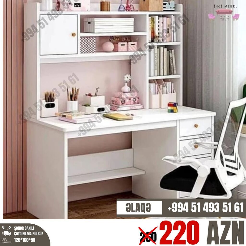 Düz masa, Stulsuz, Polkalı, Siyirməli, Azərbaycan, Sadə laminat