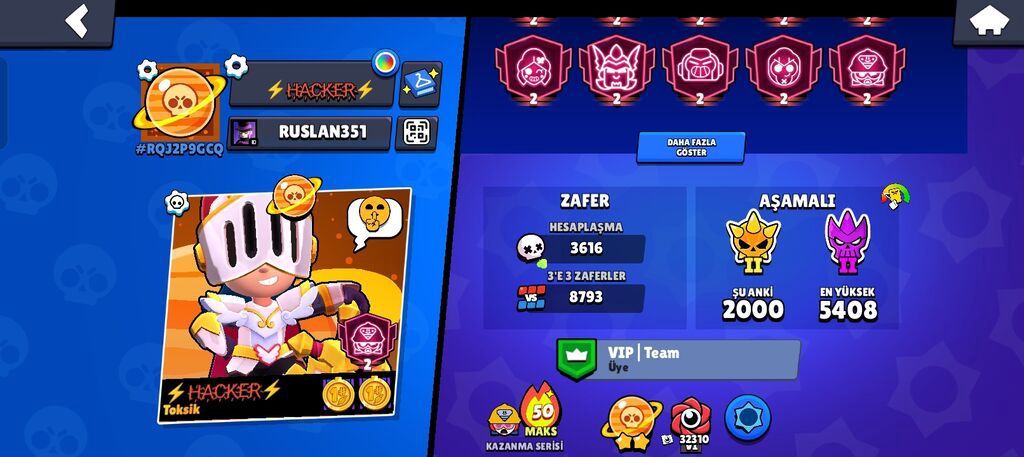 Brawl Stars oyunu üçün inkişaf etmiş hesab - Kupa yolu: 100.002 — Sikkələr, Qəbələ (4)