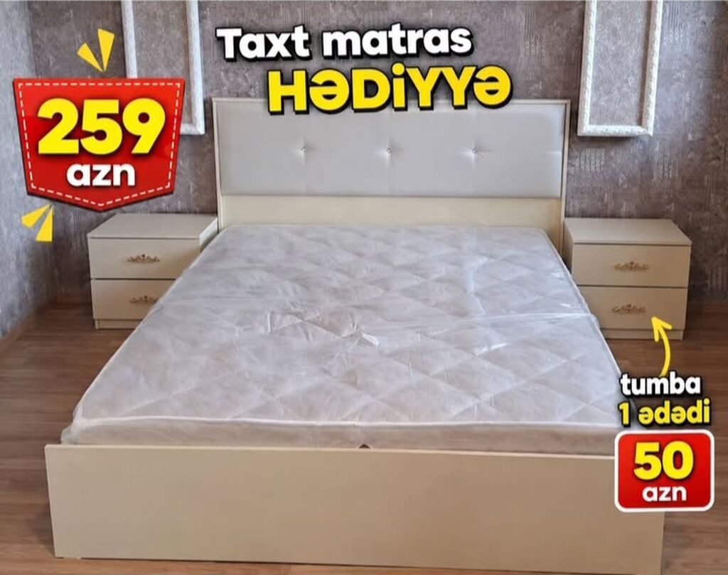 İki nəfərlik çarpayı — matras hədiyyə, tumba ayrıca