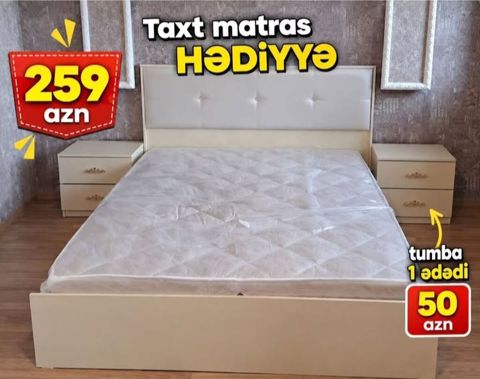 İki nəfərlik çarpayı — matras hədiyyə, tumba ayrıca