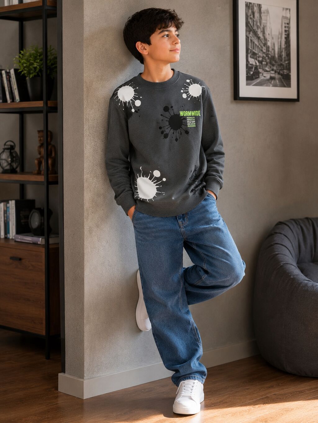 Uşaq sweatshirt kolleksiyası - Modellər: dördlü seçim 1) Ağ-krem fon — Mallar, Xırdalan (4)