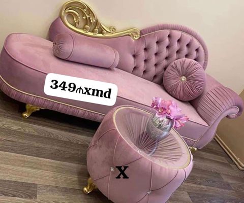 Klassik üslubda məxməri şezlong divan dəsti, puf-stol ilə