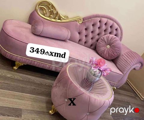 Klassik üslubda məxməri şezlong divan dəsti, puf-stol ilə