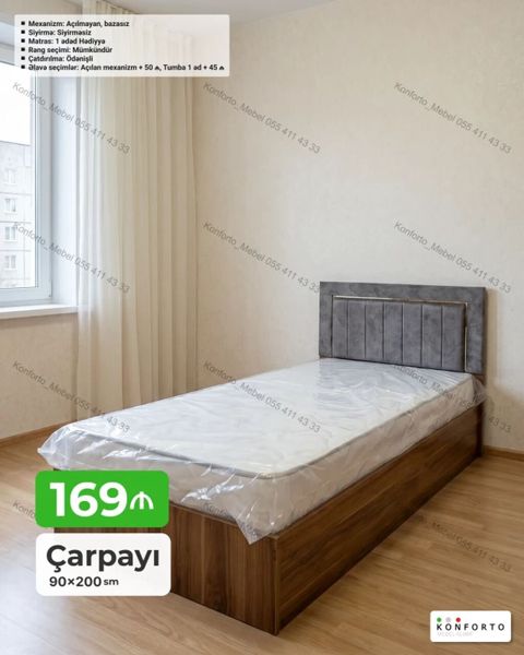 Tək nəfərlik çarpayı 90×200 sm