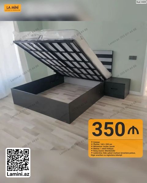 Məhsul: Çarpayı (Kod: 4420) - Ölçülər: 160 × 200 sm - Mexanizm — Lamini Mebel — Beds