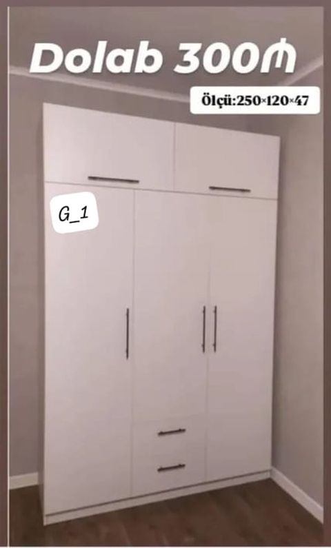 Ağ rəngli çoxfunksiyalı paltar dolabı - Ölçü: 250 × 120 × 47 sm