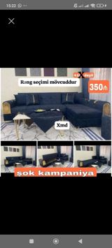 L formalı künc divan. Şəkildə tünd rəngdə, müasir dizayna malik — Furniture