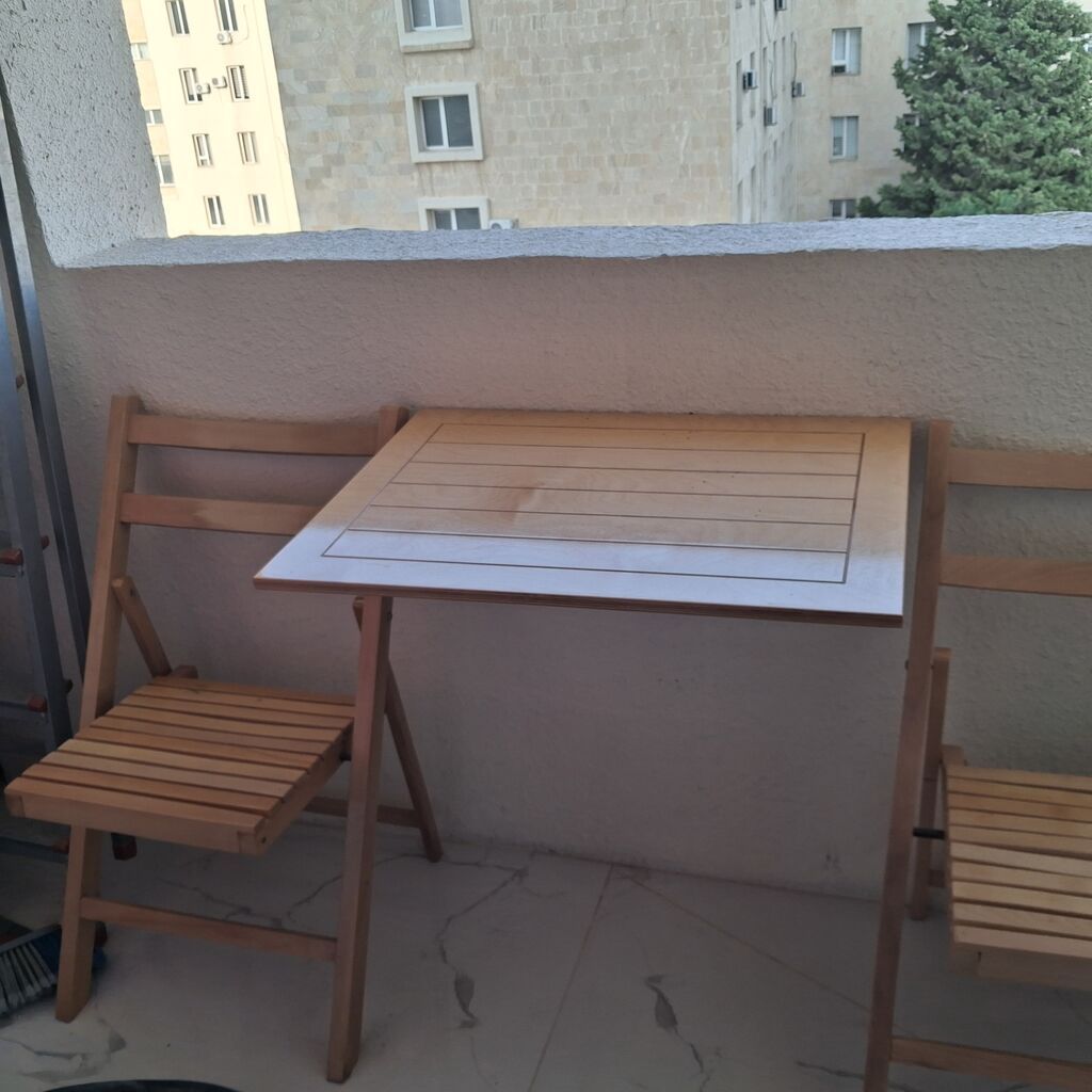 Təbii ağacdan hazırlanmış balkon/teras dəsti: - 1 ədəd kompakt masa və — Mebel, Bakı (2)