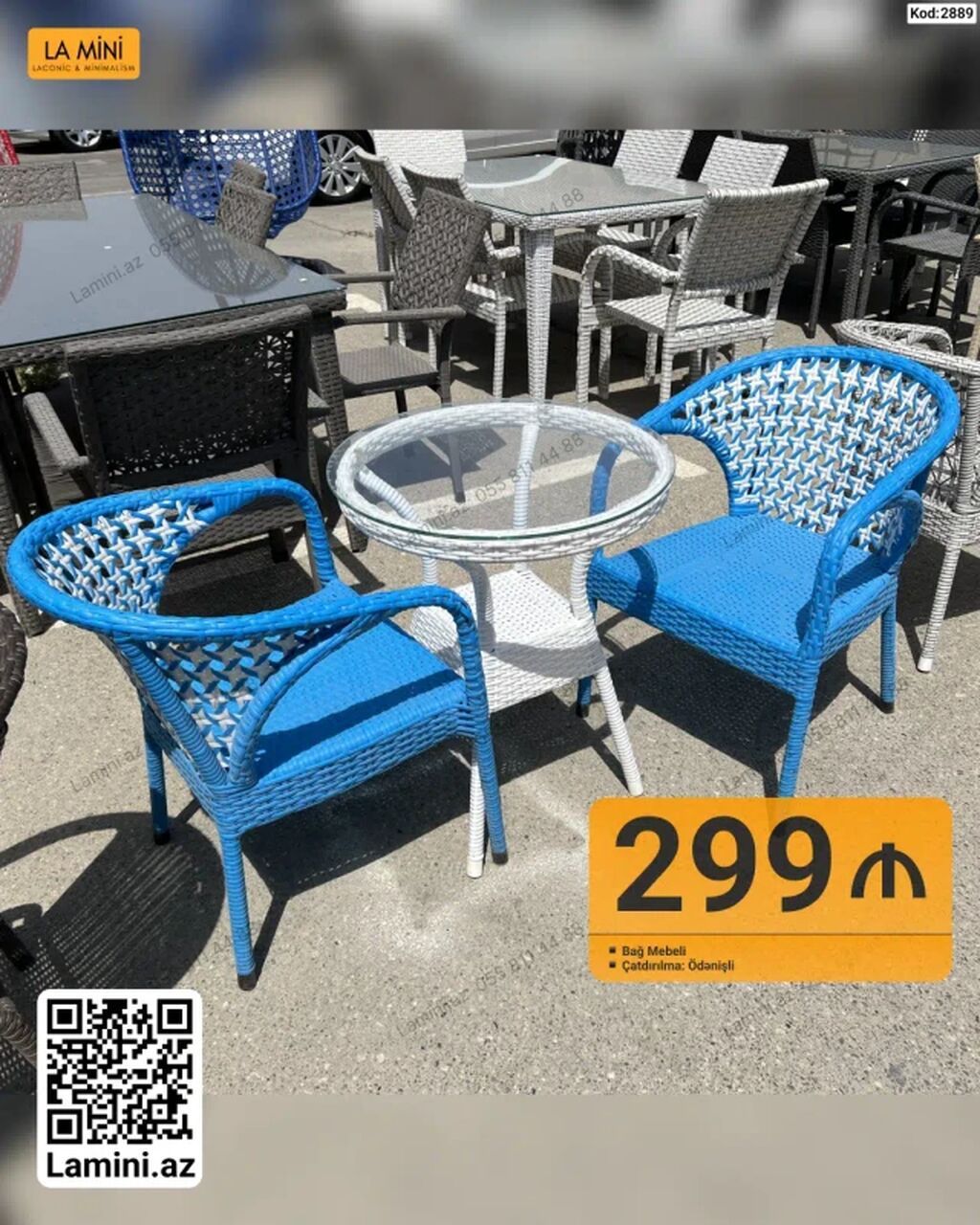 Bağ dəsti – 2 ədəd kreslo + 1 ədəd şüşəüstü dairəvi stol - Rattan