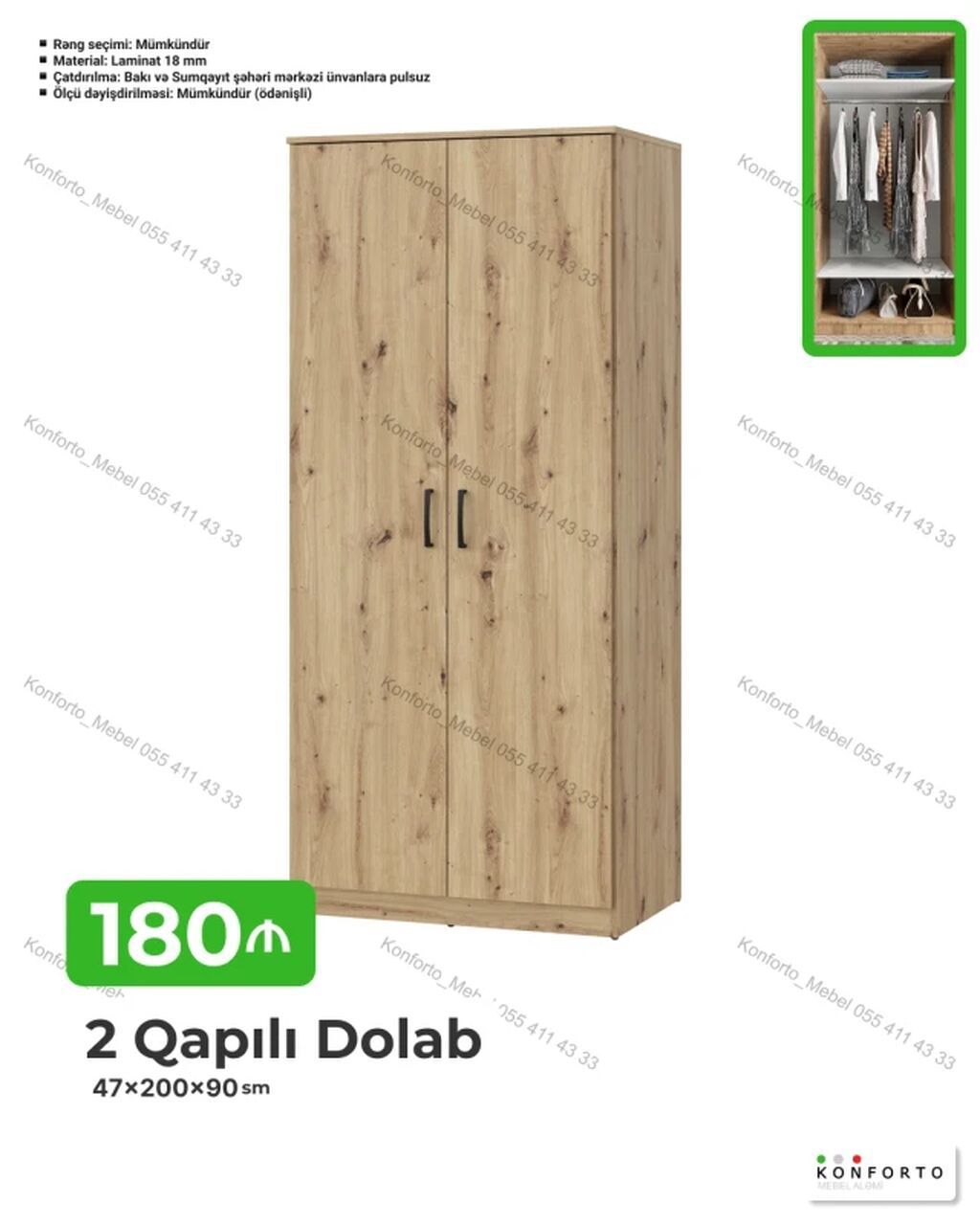 2 qapılı saxlama şkafı 47×200×90 sm