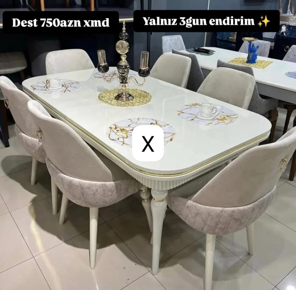 Yemək otağı dəsti - 1 ədəd düzbucaqlı, yuvarlaq künclü masa – parlaq