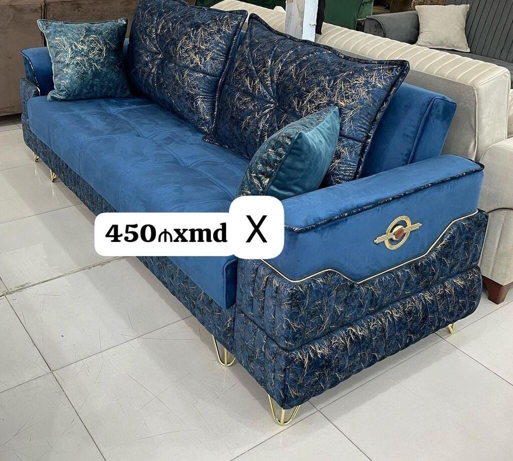 Mavi rəngli, dəbdəbəli dizayna malik 3 nəfərlik divan. - Material — Mebel, Bakı