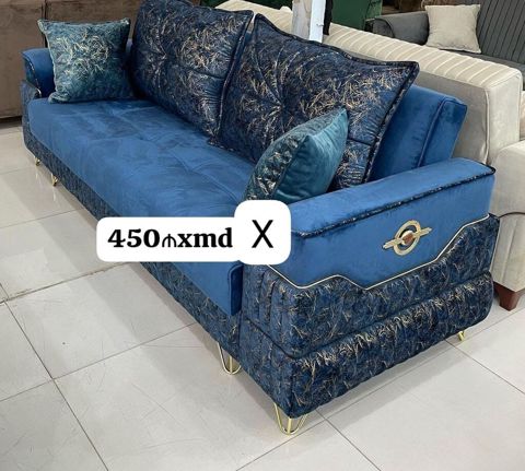 Mavi rəngli, dəbdəbəli dizayna malik 3 nəfərlik divan. - Material — ucuz.mebel — Divanlar