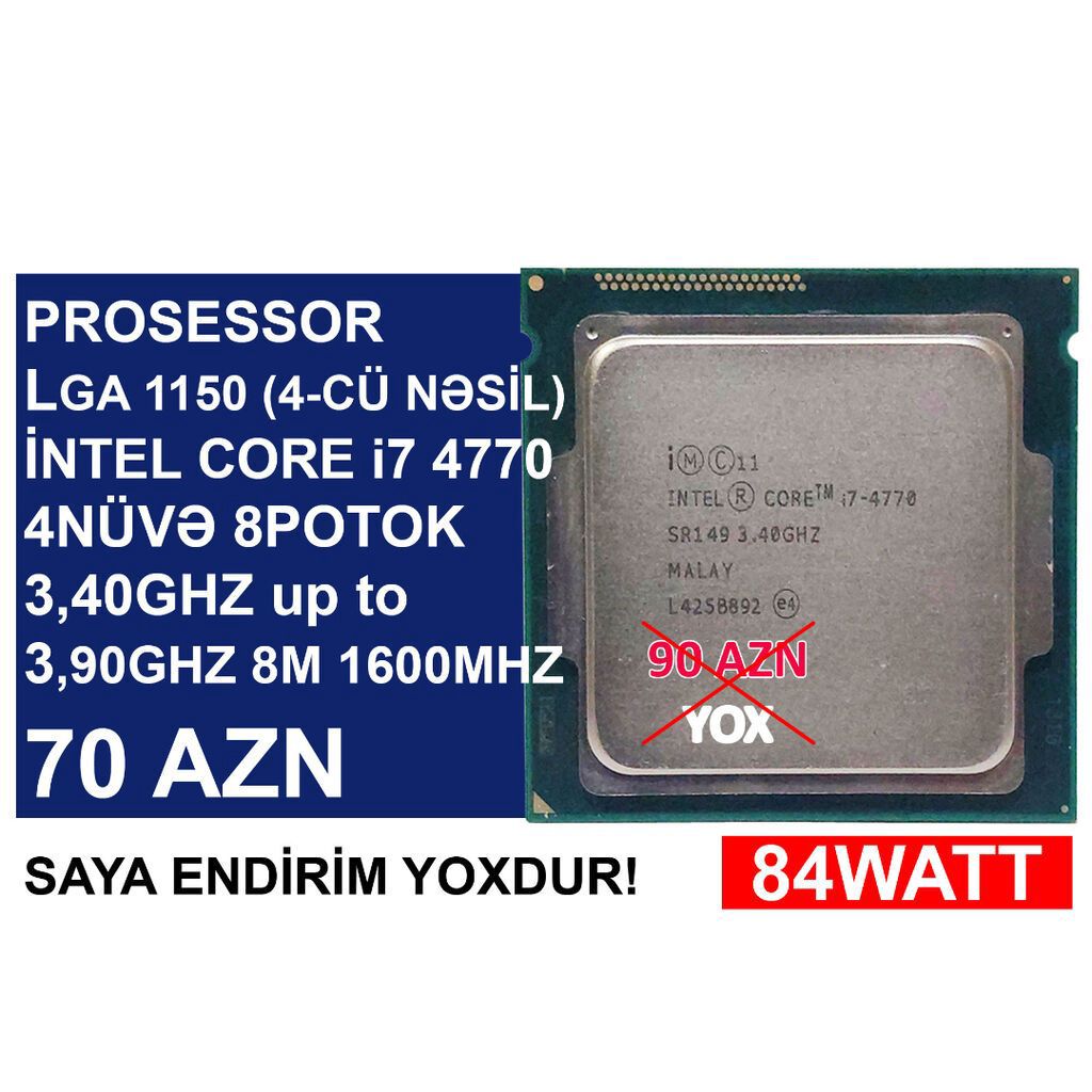 Prosessor “LGA 1150 (4cü nəsil) İntel Core i7 4770” ⭐LGA 1150 (4cü