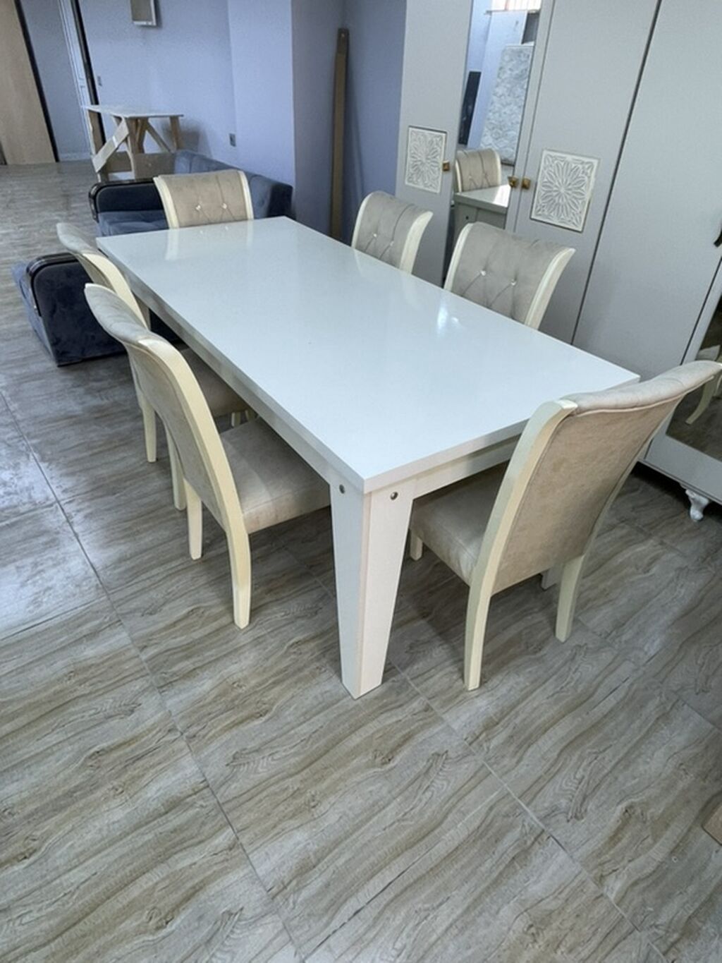 Ağ yemək masası və 6 ədəd stul dəsti Xırdalan Aaaf Park — Mebel, Xırdalan (2)