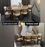 Açılan yemək masası dəsti – 6 stul ilə - Masanın üstü təbii ağac — Goods