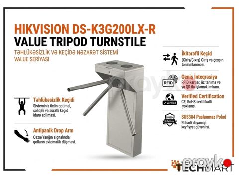 Hikvision DS-K3G200LX-R Value Tripod Turniket — Bakı