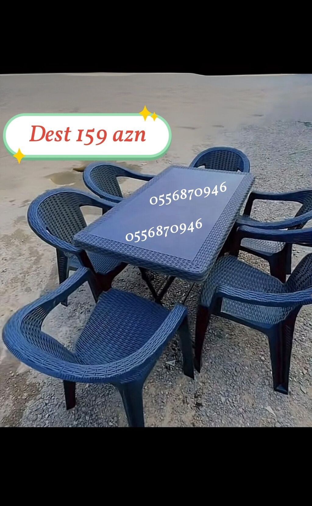 Yeni, Dördbucaq masa, 6 stul, Açılmayan, Stullar ilə, Plastik, Türkiyə — Mebel, Bakı (10)