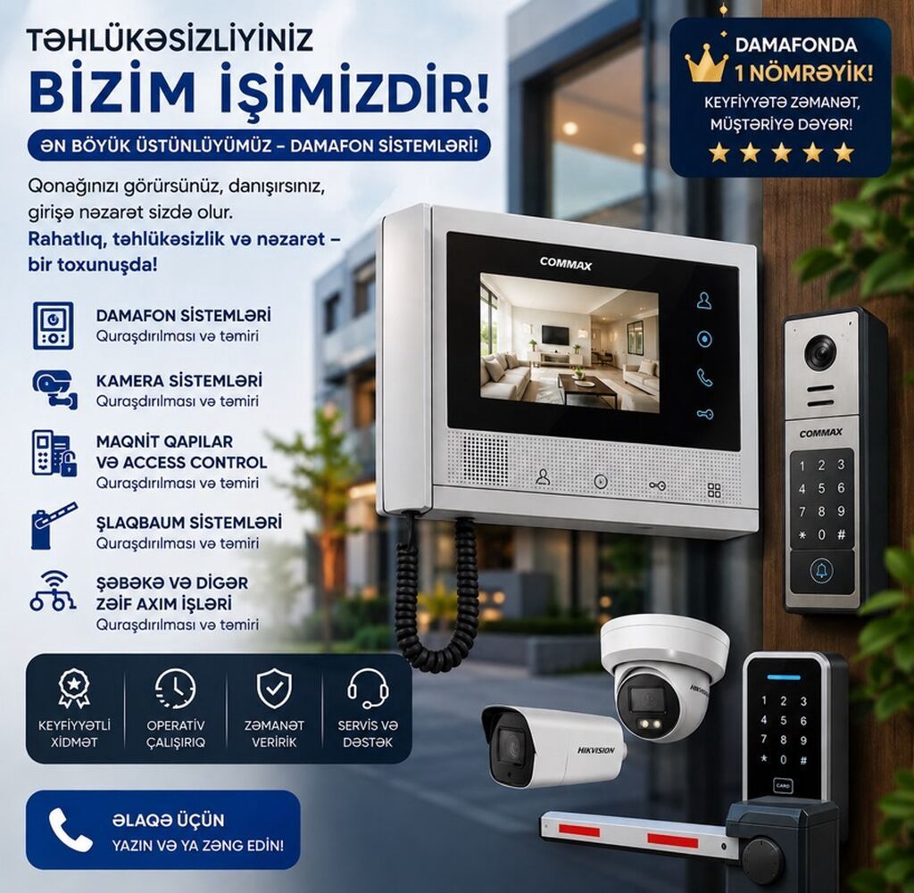 Təhlükəsizlik sistemləri | Domofonlar, Müşahidə kameraları, Şlaqbaumlar, Bollardlar | Quraşdırılma