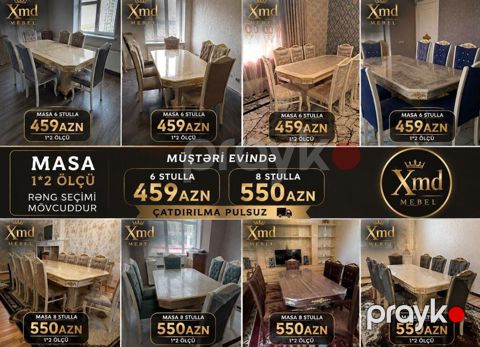 Xmd Mebel – Yemək otağı üçün masa və stul dəstləri - Masa ölçüsü: 1×2 — Bakı