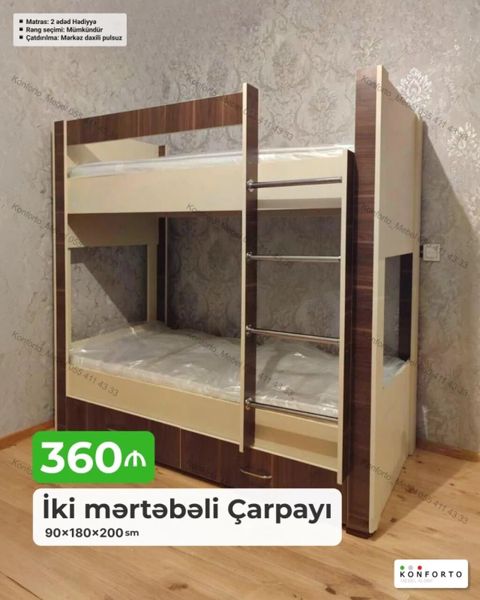 İki mərtəbəli çarpayı – 90×180×200 sm - Kompakt məkan həlli: iki ayrı