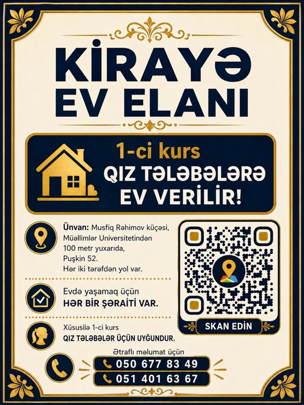 1-ci kurs qız tələbələr üçün kirayə mənzil — Mənzil, Mingəçevir