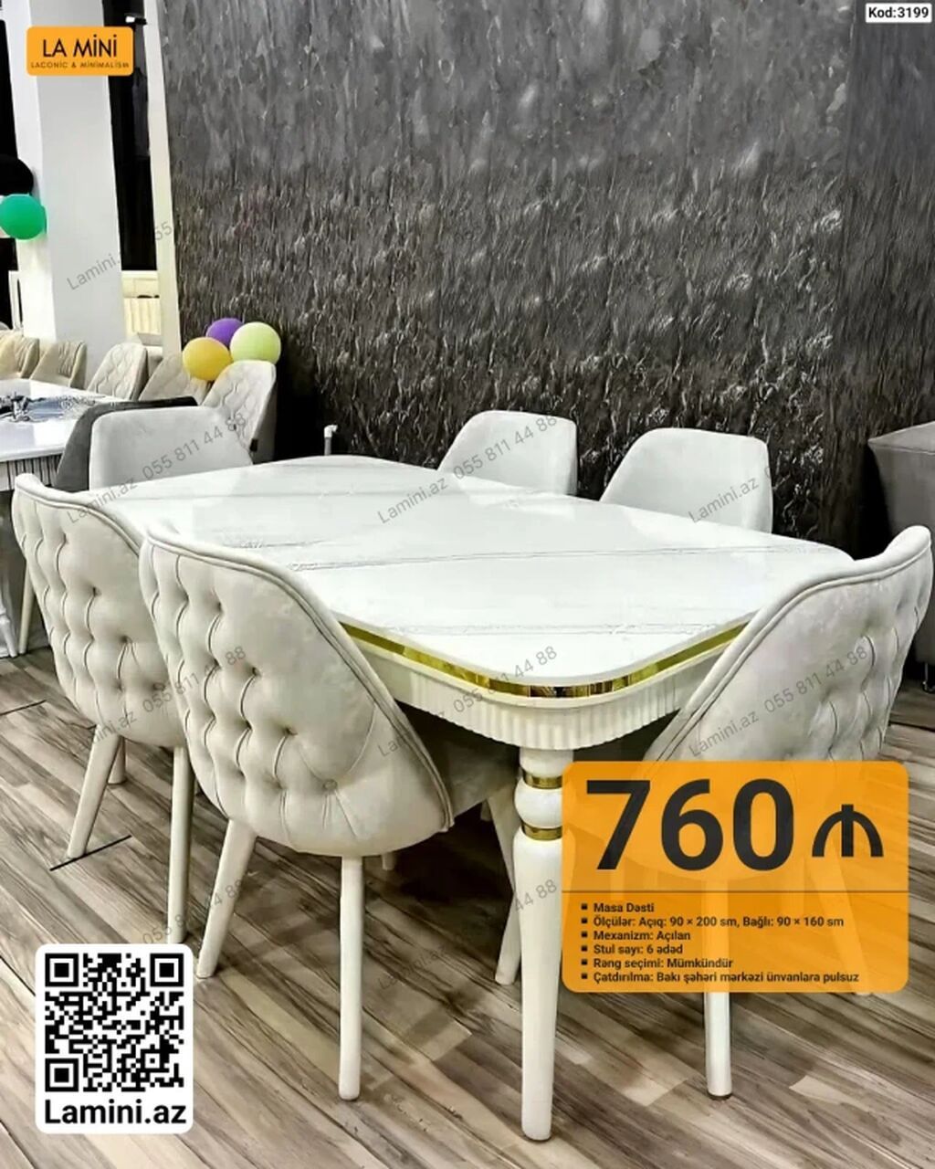 Masa Dəsti – Kod: 3199 - Masa ölçüləri: açıq 90×200 sm, bağlı 90×160 — Mebel, Bakı