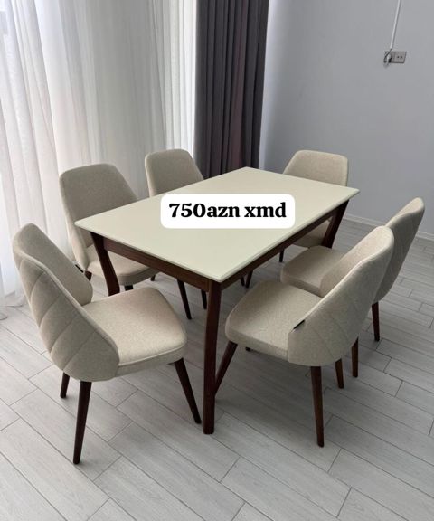 Yemək otağı üçün masa və 6 stul dəsti - Dəst: 1 yemək masası + 6 ədəd — Xırdalan