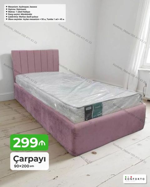 Çarpayı – 90×200 sm - Mexanizm: açılmayan, bazasız - Süngər