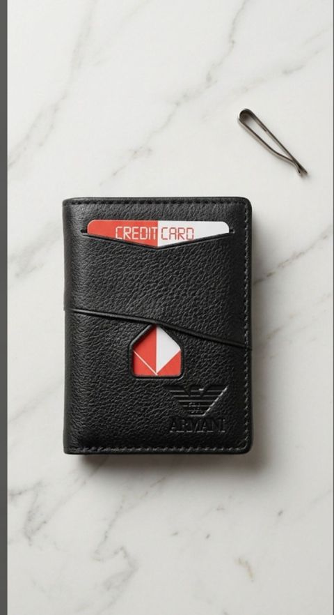 Mexanzimli Armani brendli qara kartlıq/cüzdan - Material: teksturalı