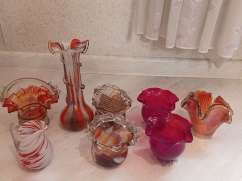 Əl işi dekorativ şüşə qablar dəsti - Material: qalın, rəngli şüşə