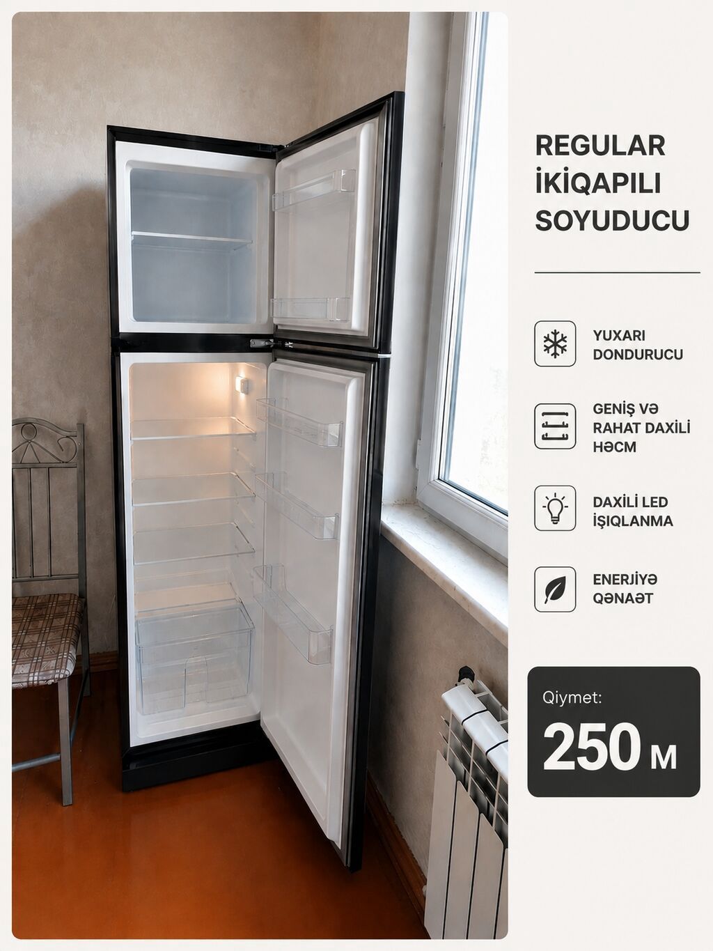 Yeni 2 qapılı Soyuducu Satılır, rəng - Qara — Soyuducular, Bakı (2)