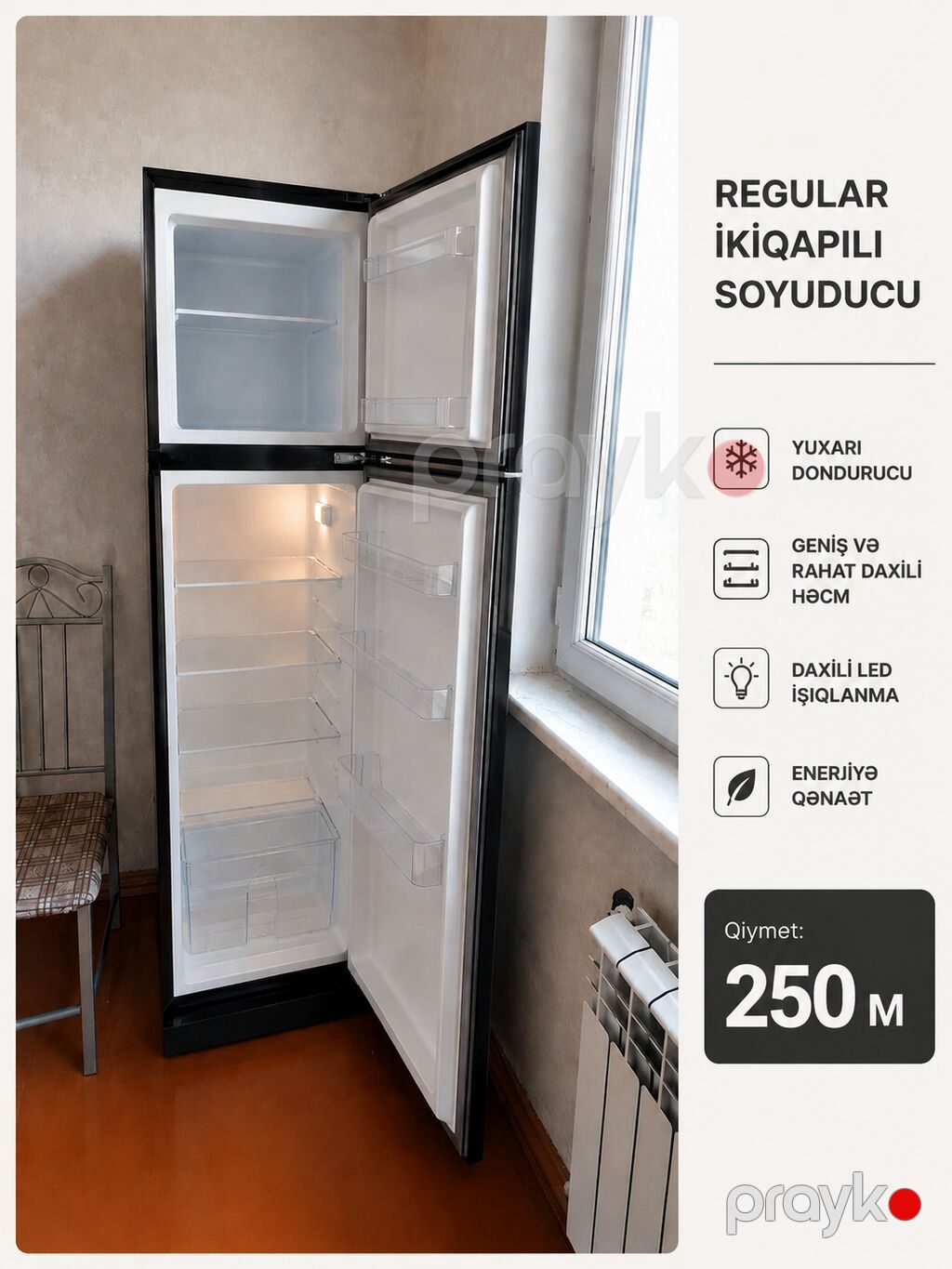 Yeni 2 qapılı Soyuducu Satılır, rəng - Qara — Soyuducular, Bakı (2)