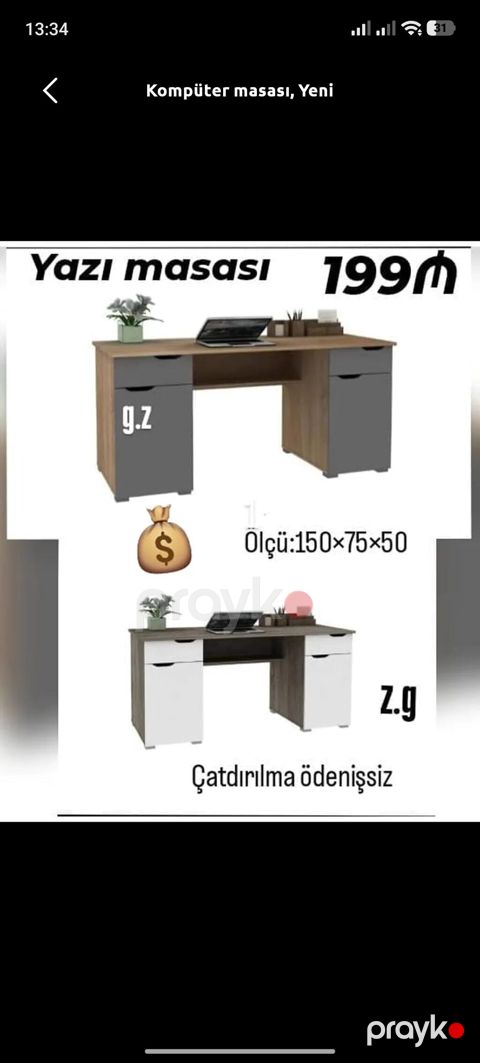 Düz masa, Polkalı, Siyirməli, Teksturalı laminat