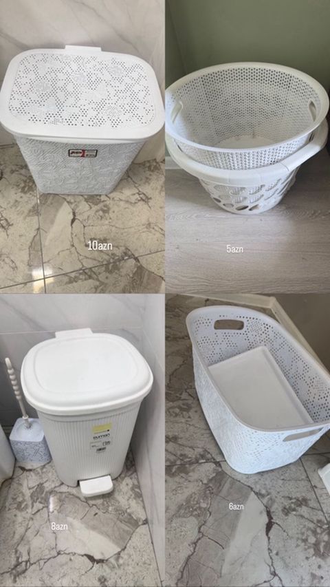 Plastik məişət səbətləri və zibil qutusu dəsti - Kvadrat formalı