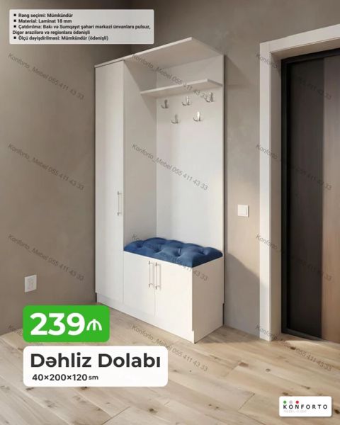 Dəhliz dolabı - 40×200×120 sm, laminat — Bakı