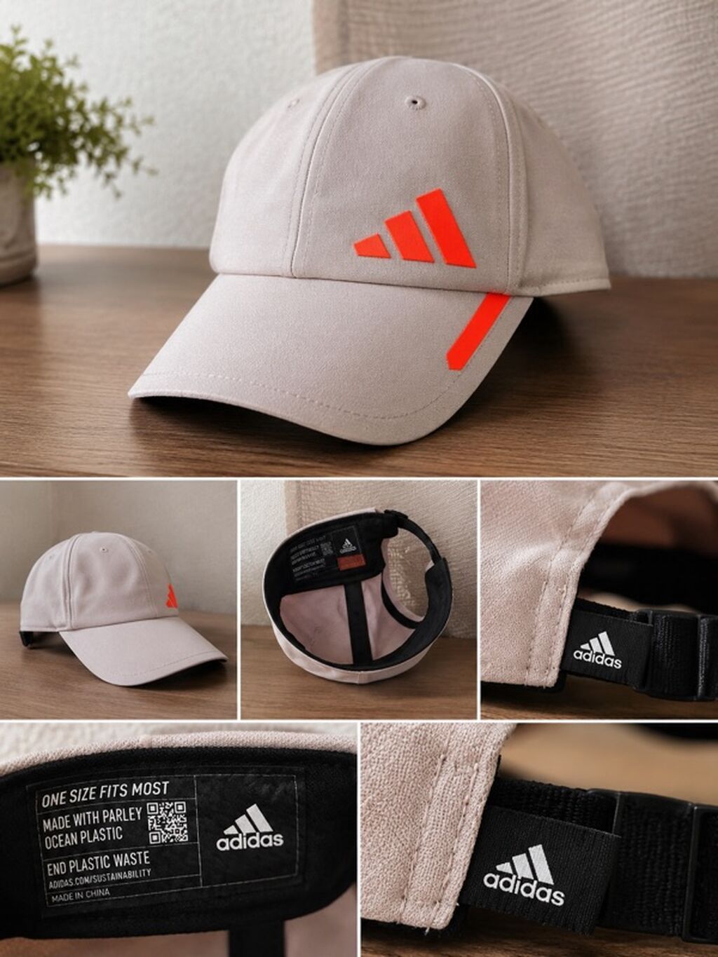 Adidas beyzbol papağı - Rəng: açıq bej, ön hissədə parlaq narıncı — Baş geyimi, Masazır