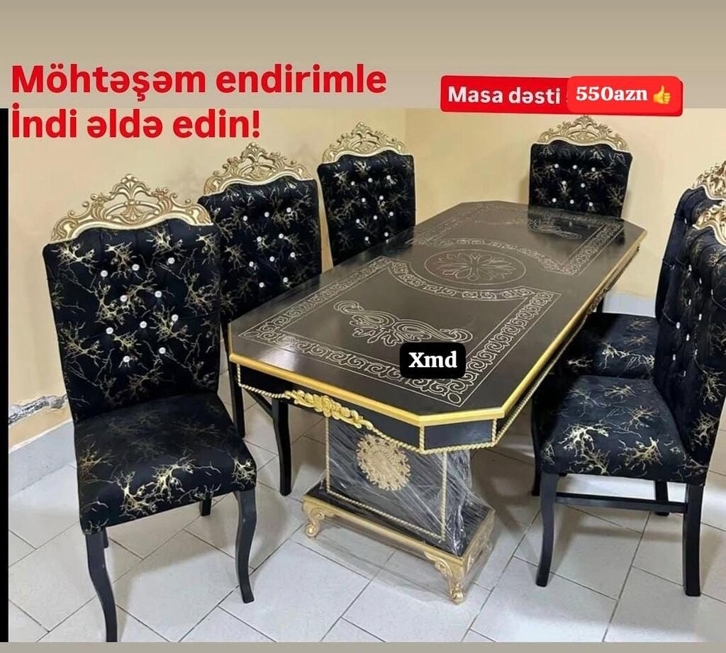 Masa dəsti – 550 AZN - Klassik üslubda 1 ədəd uzun düzbucaqlı masa və