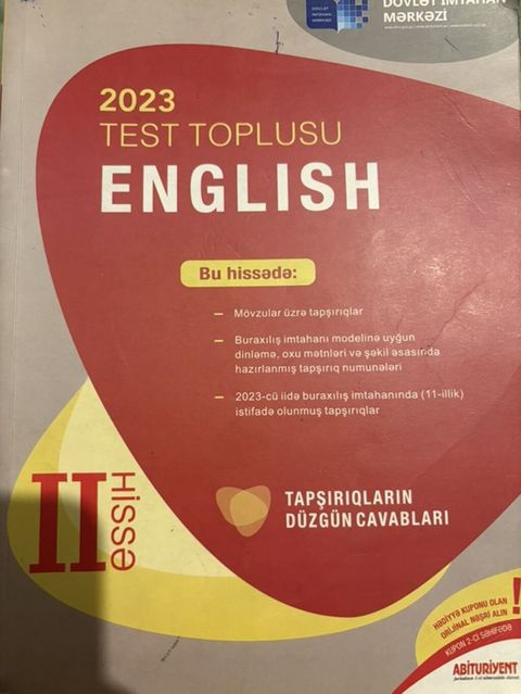 İngilis dili Testlər 11-ci sinif, DİM, 2-ci hissə, 2023 il